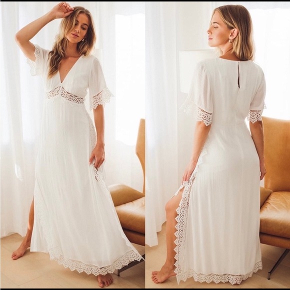 White Bohemian Crochet Lace Short Sleeve Maxi Dress 🌿🌿 - Picture 12 of 13